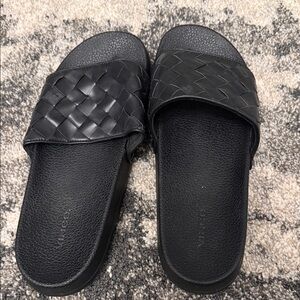 Vince Black Woven Slide Sandals